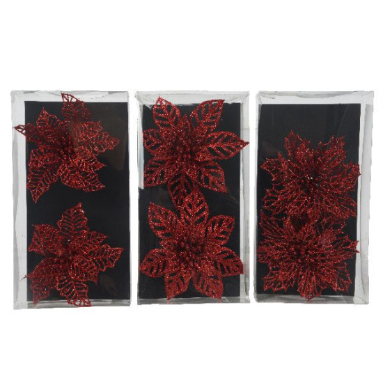 Fleur sur clip en plastique rouge noel x2 de Déco de Noël - Jardinerie Bordeaux et Libourne dans 🎄Déco de sapin