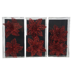 Fleur sur clip en plastique rouge noel x2 de Déco de Noël - Jardinerie Bordeaux et Libourne dans 🎄Déco de sapin