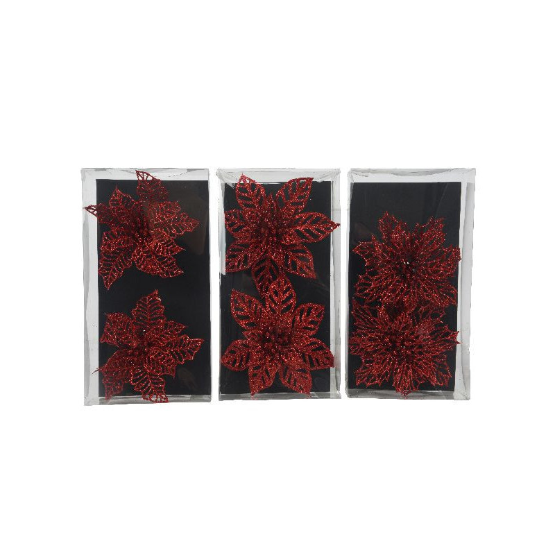 Fleur sur clip en plastique rouge noel x2 de Déco de Noël - Jardinerie Bordeaux et Libourne dans 🎄Déco de sapin