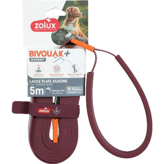 Longe plate silicone rouge 5m bivouak de Zolux - Produit pour animaux dans Laisses pour chien