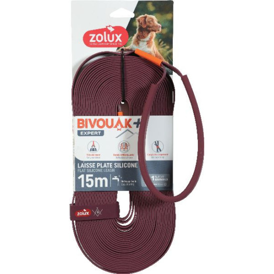 Longe plate silicone rouge 15m bivouak de Zolux - Produit pour animaux dans Laisses pour chien