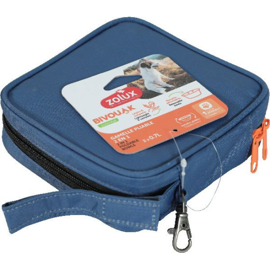 Gamelle pliable 2en1 bivouak bleu de Zolux - Produit pour animaux dans Gamelles et distributeurs pour chiens