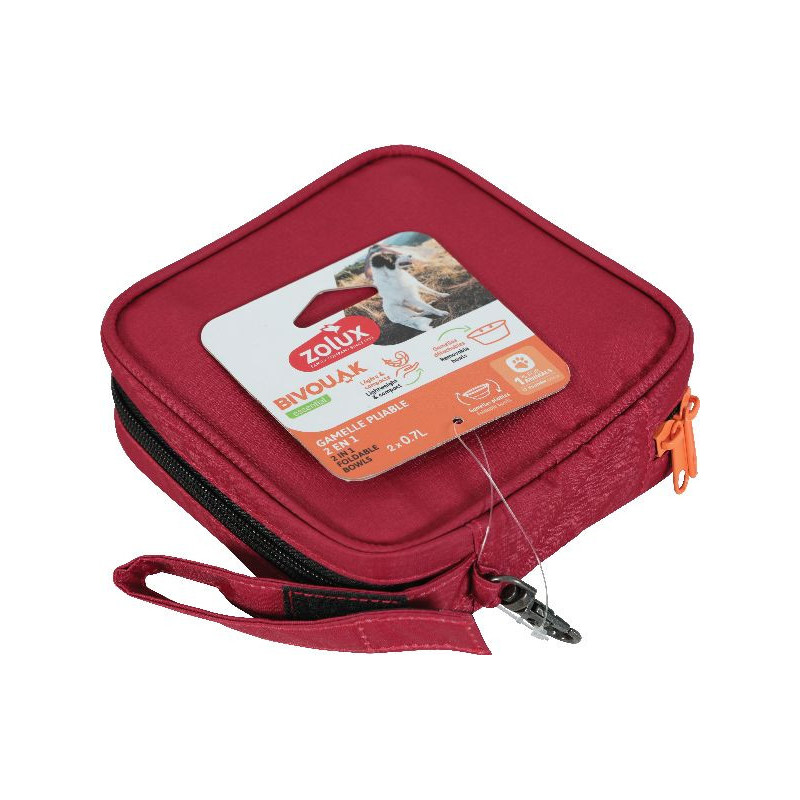 Gamelle pliable 2en1 bivouak rouge de Zolux - Produit pour animaux dans Gamelles et distributeurs pour chiens