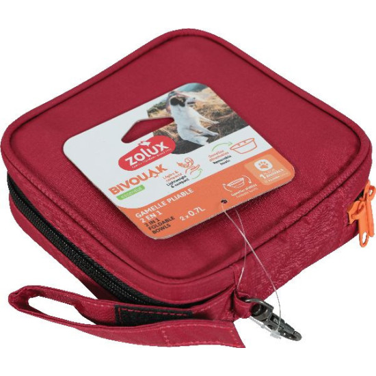 Gamelle pliable 2en1 bivouak rouge de Zolux - Produit pour animaux dans Gamelles et distributeurs pour chiens