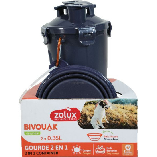 Gourde 2en1 bivouak bleu de Zolux - Produit pour animaux dans Accessoires pour chiens
