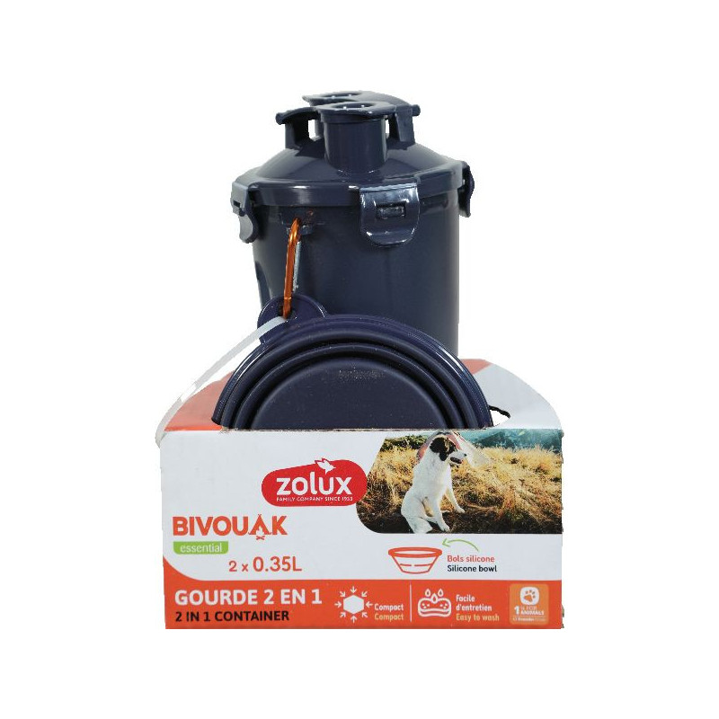 Gourde 2en1 bivouak bleu de Zolux - Produit pour animaux dans Accessoires pour chiens