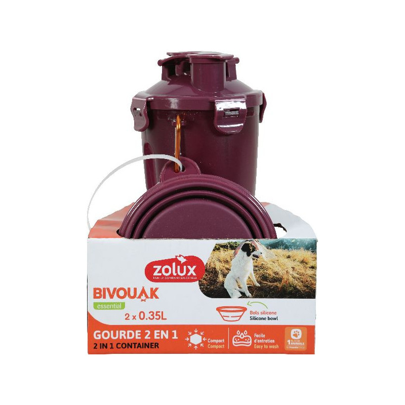 Gourde 2en1 bivouak rouge de Zolux - Produit pour animaux dans Accessoires pour chiens