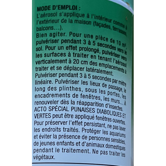 Aérosol spécial punaises diaboliques 400ml de Acto dans 🕷🪰Produits anti Insectes volants et rampants