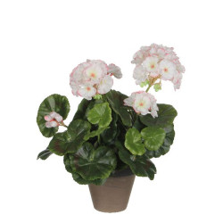 Geranium blanc rose en pot stan gris h34 d20 de Edelman - deco maison et noël dans Plantes artificielles