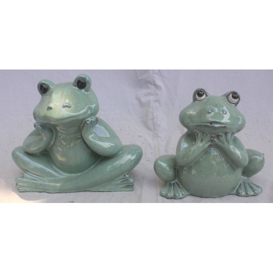 GRENOUILLE 26.5X12X21/24X13.5X21.5CM EMAIL VERT de Pot et Deco - poterie céramique de qualité dans Statue pour le jardin