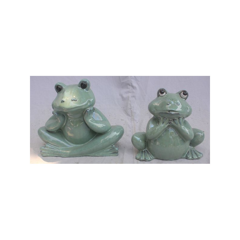 GRENOUILLE 26.5X12X21/24X13.5X21.5CM EMAIL VERT de Pot et Deco - poterie céramique de qualité dans Statue pour le jardin