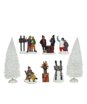 /Figurines sapins/skis x8 de Déco de Noël - Jardinerie Bordeaux et Libourne dans 🏘️Villages miniatures