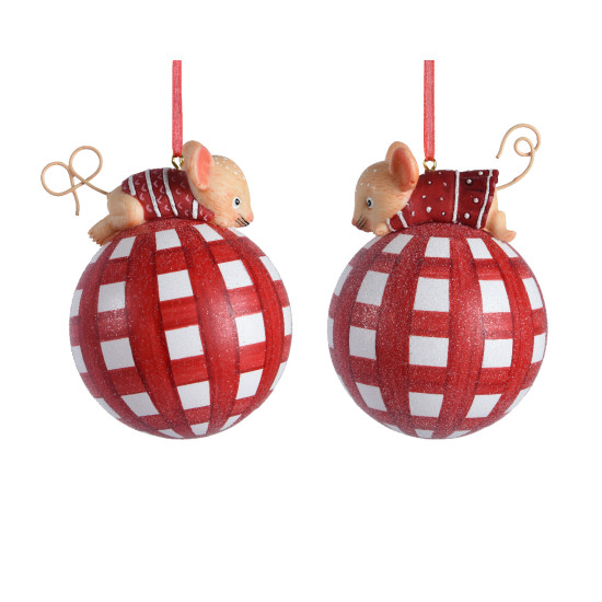 /Boule a/souris rouge/blanc d8 de Déco de Noël - Jardinerie Bordeaux et Libourne dans Boule pour sapin de Noël