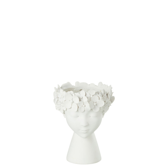 Cache pot tete resine blanc s de J-Line by Jolipa - Déco intérieur dans Cache-pot et pot déco