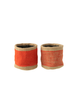 Panier rond+jute naturel/orange m ass2 de J-Line by Jolipa - Déco intérieur dans Corbeilles - Panières- Paniers