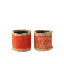 Panier rond+jute naturel/orange m ass2 de J-Line by Jolipa - Déco intérieur dans Corbeilles - Panières- Paniers
