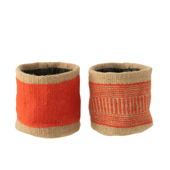 Panier rond+jute naturel/orange l ass2 de J-Line by Jolipa - Déco intérieur dans Corbeilles - Panières- Paniers
