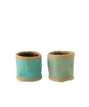 Panier rond+jute naturel/azur m ass2 de J-Line by Jolipa - Déco intérieur dans Corbeilles - Panières- Paniers