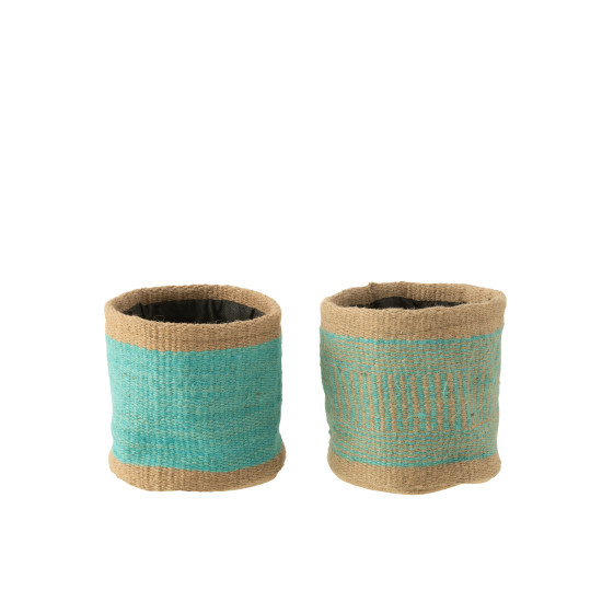 Panier rond+jute naturel/azur m ass2 de J-Line by Jolipa - Déco intérieur dans Corbeilles - Panières- Paniers