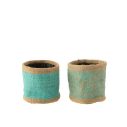 Panier rond+jute naturel/azur m ass2 de J-Line by Jolipa - Déco intérieur dans Corbeilles - Panières- Paniers