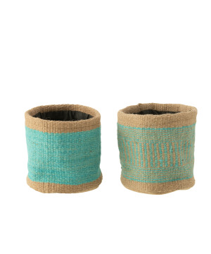 Panier rond+jute naturel/azur l ass2 de J-Line by Jolipa - Déco intérieur dans Corbeilles - Panières- Paniers