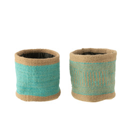 Panier rond+jute naturel/azur l ass2 de J-Line by Jolipa - Déco intérieur dans Corbeilles - Panières- Paniers