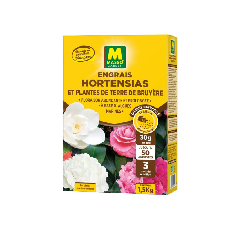 Engrais granulés hortensias terre bruyère 1.5kg de Masso - Engrais bio et soin des plantes dans M037