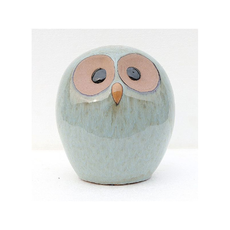 Figurine Hibou En Céramique De Caltagirone – 30 Cm De Haut, Couleur Nacre – Neuf Artisanal