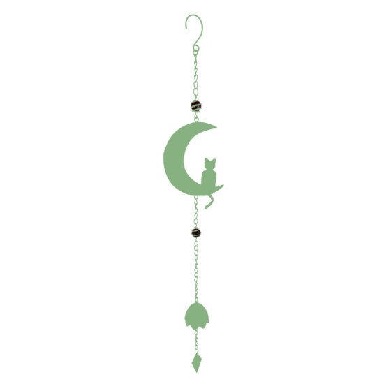 Carillon chat lune avec perles vert pale de Louis moulin, décoration pour le jardin dans Carillon