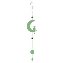 Carillon chat lune avec perles vert pale de Louis moulin, décoration pour le jardin dans Carillon