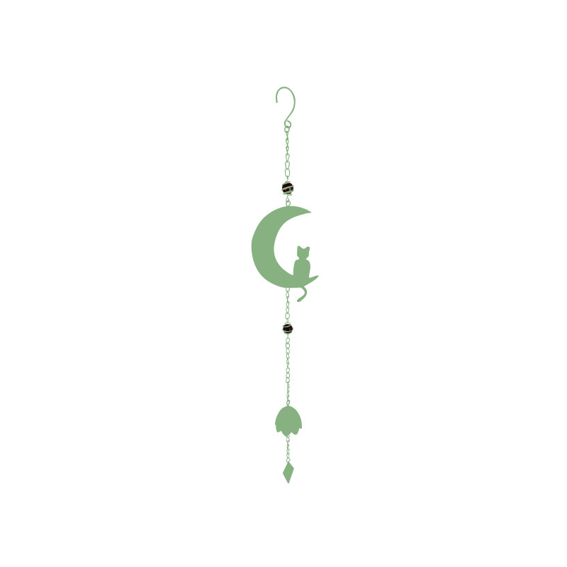 Carillon chat lune avec perles vert pale de Louis moulin, décoration pour le jardin dans Carillon