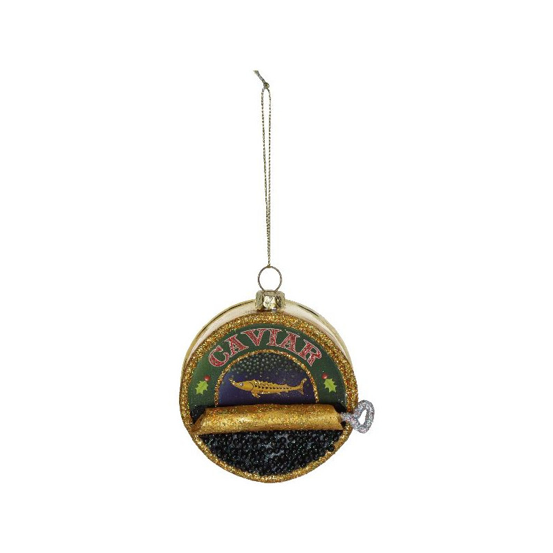 Ornement boite caviar verre multi 8.9cm de Jardinerie Bordeaux Libourne Gironde dans Boule pour sapin de Noël