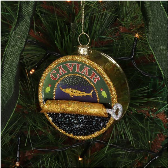 Ornement boite caviar verre multi 8.9cm de Jardinerie Bordeaux Libourne Gironde dans Boule pour sapin de Noël