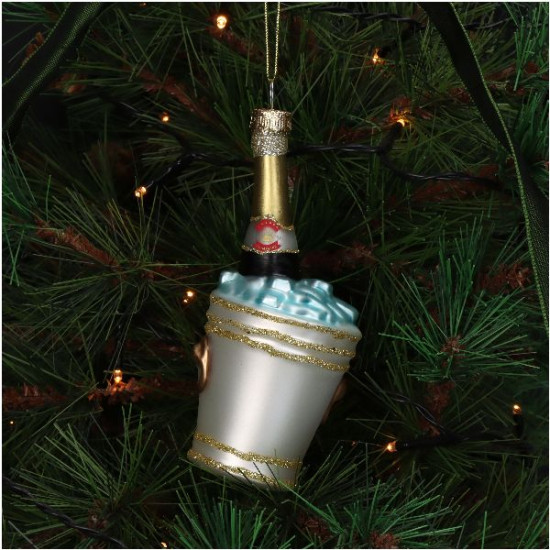 Ornement seau champagne verre ivoire 13.3cm de Jardinerie Bordeaux Libourne Gironde dans Boule pour sapin de Noël