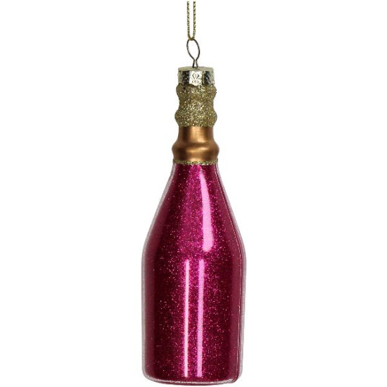 Ornement bouteille champagne rose verre 12.5cm de Jardinerie Bordeaux Libourne Gironde dans Boule pour sapin de Noël