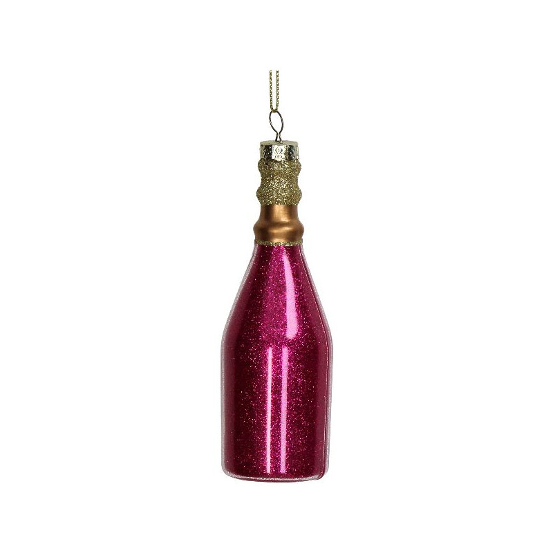 Ornement bouteille champagne rose verre 12.5cm de Jardinerie Bordeaux Libourne Gironde dans Boule pour sapin de Noël