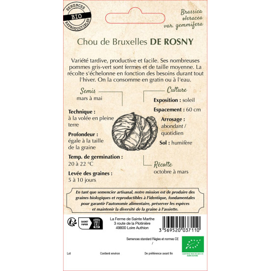 Chou de bruxelles de rosny bio - sainte marthe de La Ferme de Sainte Marthe - Graines BIO dans Graines de Chou