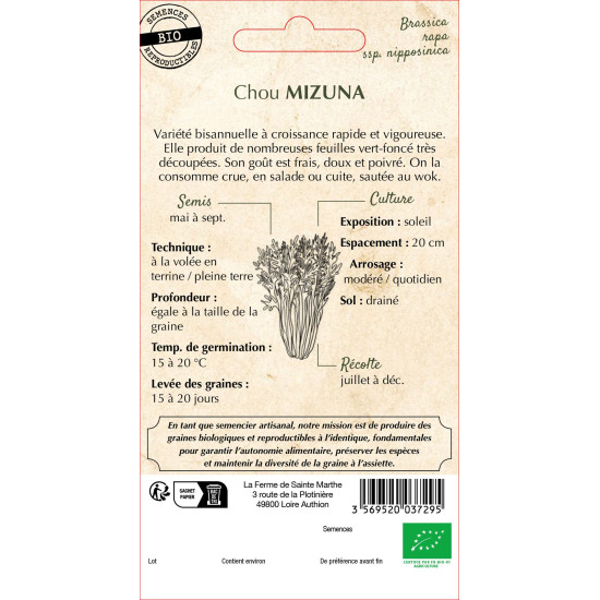 Chou mizuna bio - ferme sainte marthe de La Ferme de Sainte Marthe - Graines BIO dans Graines de Chou
