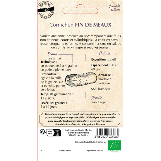 Cornichon fin de meaux bio - ferme sainte marthe de La Ferme de Sainte Marthe - Graines BIO dans Graines de Cornichon