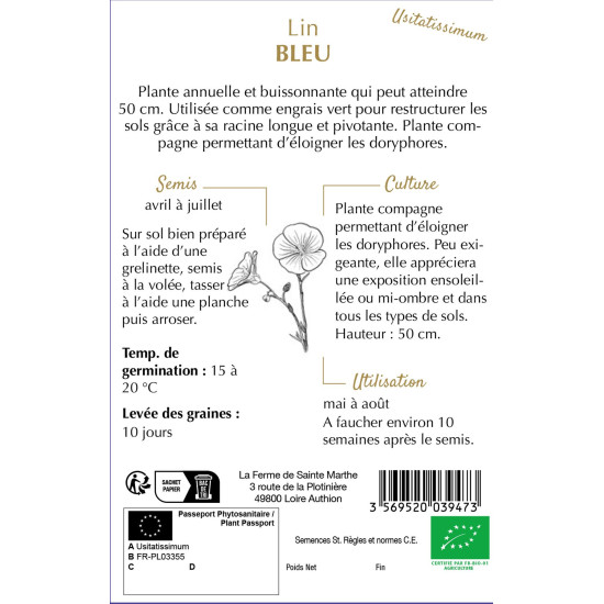 Lin bleu bio - ferme sainte marthe de La Ferme de Sainte Marthe - Graines BIO dans Graines de Jachere fleurie