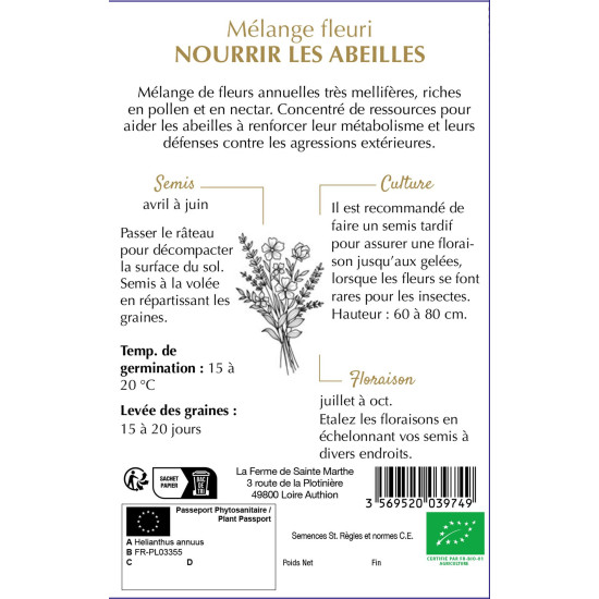 Melange fleuri - nourrir abeilles -sainte marthe de La Ferme de Sainte Marthe - Graines BIO dans Graines de Jachere fleurie