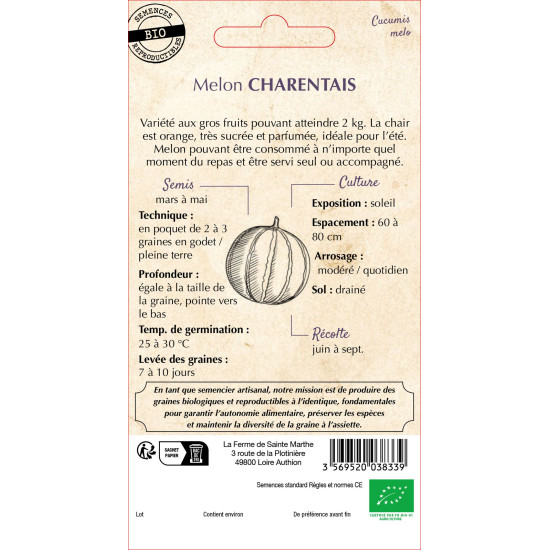 Melon charentais bio - ferme sainte marthe de La Ferme de Sainte Marthe - Graines BIO dans Graines de Melon