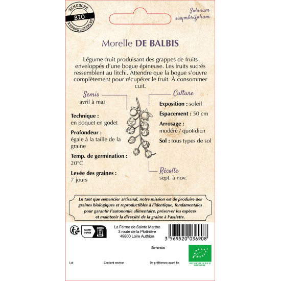 Morelle de balbis bio - ferme sainte marthe de La Ferme de Sainte Marthe - Graines BIO dans Graines de légumes du potager