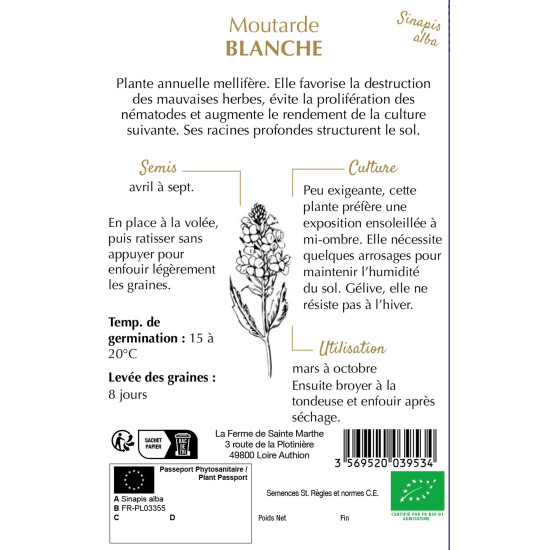 Moutarde blanche bio - ferme sainte marthe de La Ferme de Sainte Marthe - Graines BIO dans Graines d'autres aromatiques