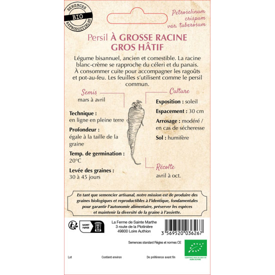 Persil a grosses racines bio -ferme sainte marth de La Ferme de Sainte Marthe - Graines BIO dans Graines de Persil