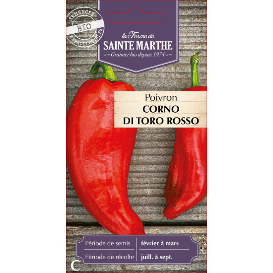 Piment poivron corno di toro rosso -sainte marth de La Ferme de Sainte Marthe - Graines BIO dans Graines de Piment
