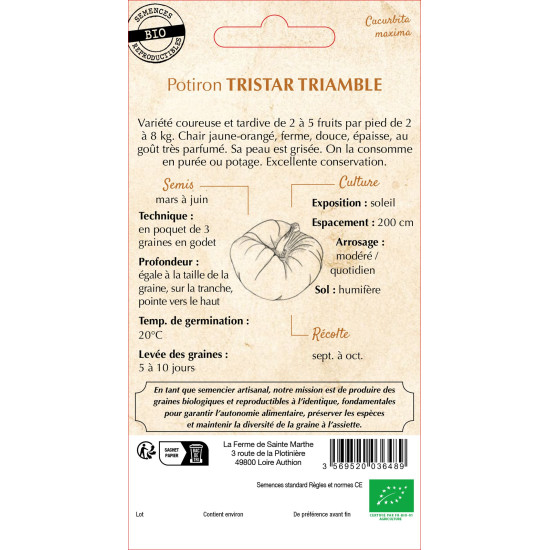 Potiron tristar (triamble) bio - sainte marthe de La Ferme de Sainte Marthe - Graines BIO dans Graines de Potiron - Citrouille