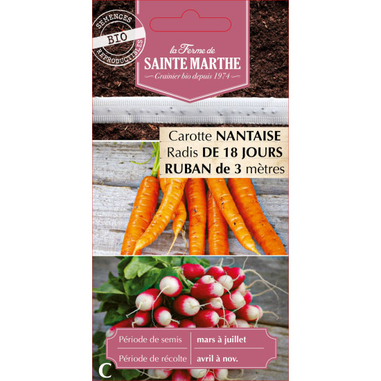 Ruban carotte nantaise+radis 18 j -sainte marthe de La Ferme de Sainte Marthe - Graines BIO dans Graines en Melange potager