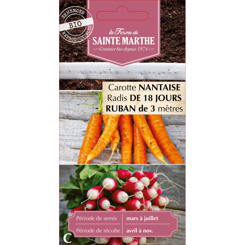 Ruban carotte nantaise+radis 18 j -sainte marthe de La Ferme de Sainte Marthe - Graines BIO dans Graines en Melange potager