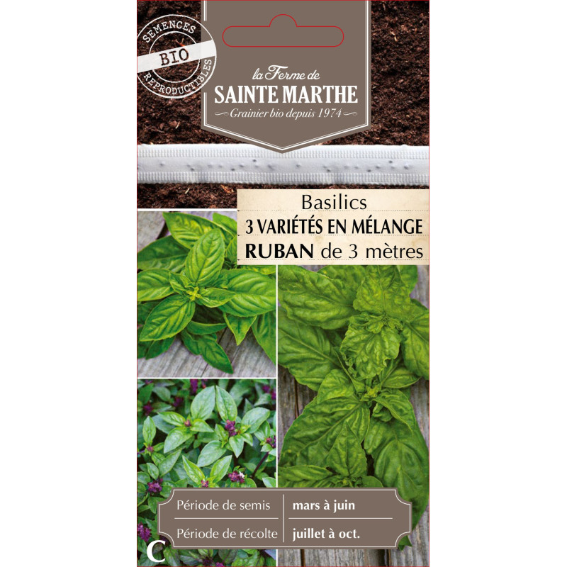 Ruban melange basilic bio -sainte marthe de La Ferme de Sainte Marthe - Graines BIO dans Graines d'autres aromatiques
